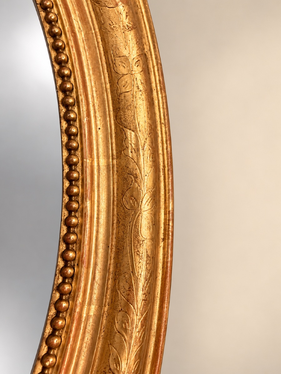 Napoleon III-era Oval Mirror With Gold Leaf-photo-1