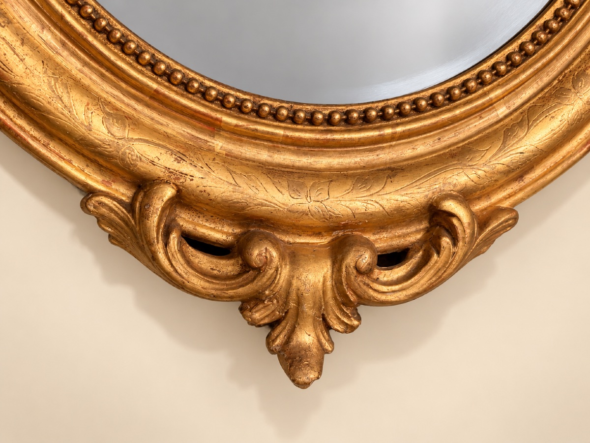 Napoleon III-era Oval Mirror With Gold Leaf-photo-2