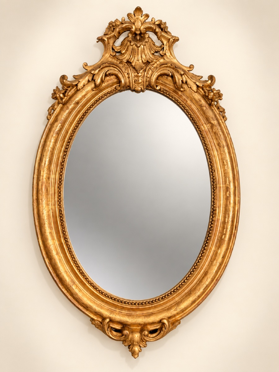 Napoleon III-era Oval Mirror With Gold Leaf