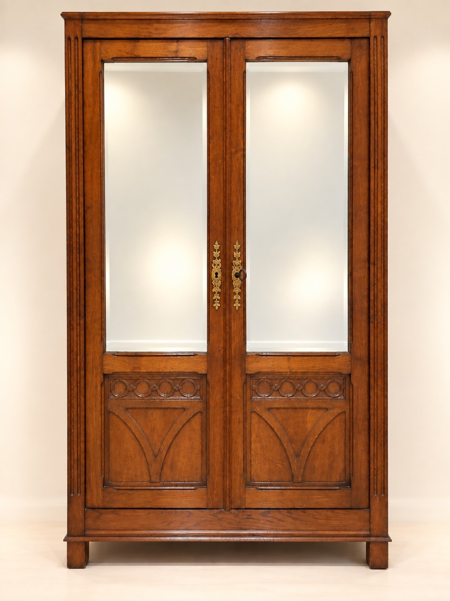 Art Nouveau-style Mirror Cabinet Made Of Solid Oak 