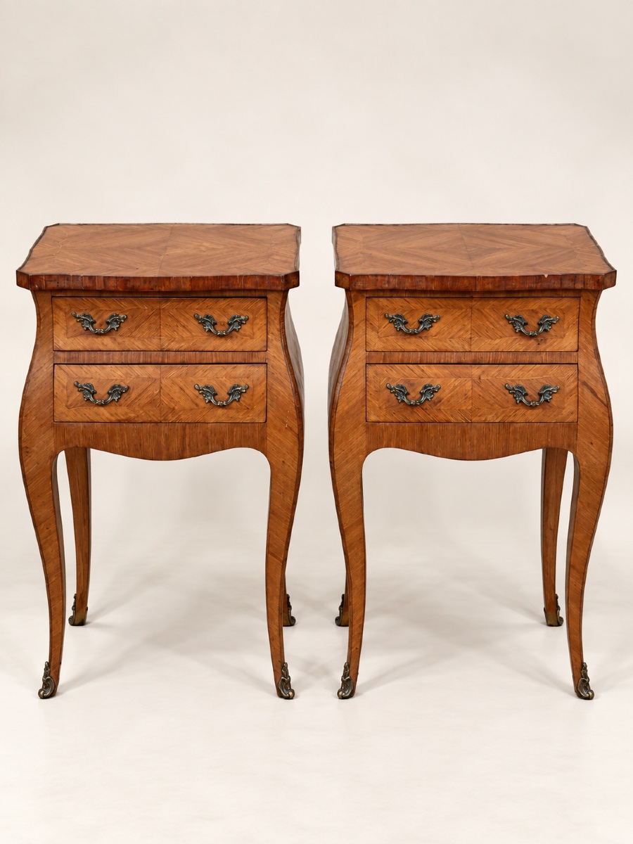 Pair Of Louis XV-style Veneered Nightstands-photo-2