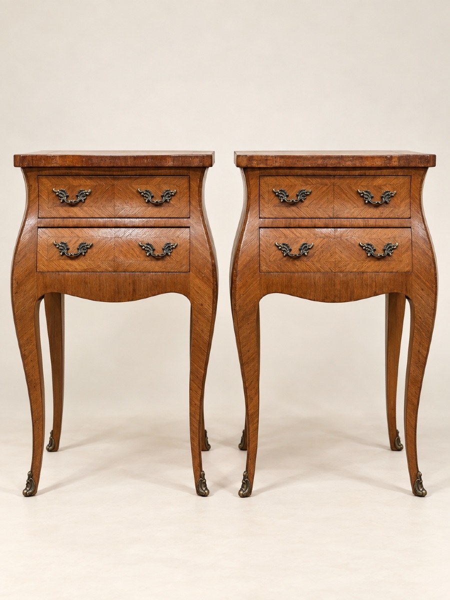 Pair Of Louis XV-style Veneered Nightstands