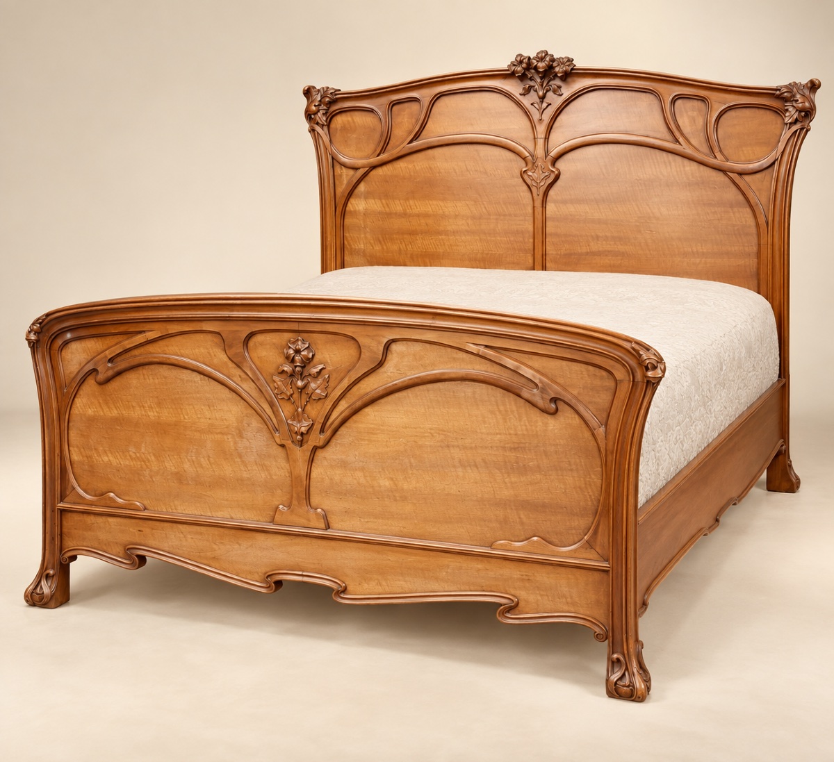 Lit d'époque Art Nouveau en acajou et placage d'acajou -photo-1