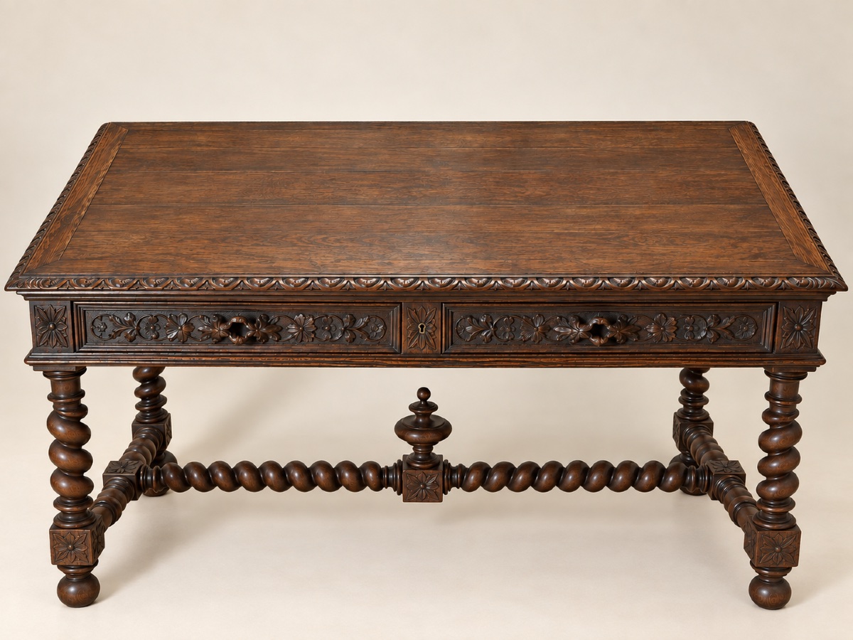 Flat-topped Louis XIII-style Desk Made Of Solid Carved Oak -photo-2