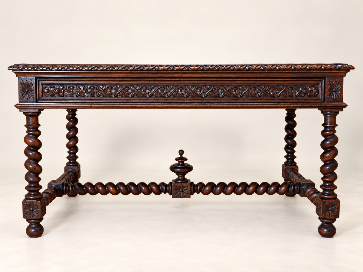 Flat-topped Louis XIII-style Desk Made Of Solid Carved Oak -photo-3