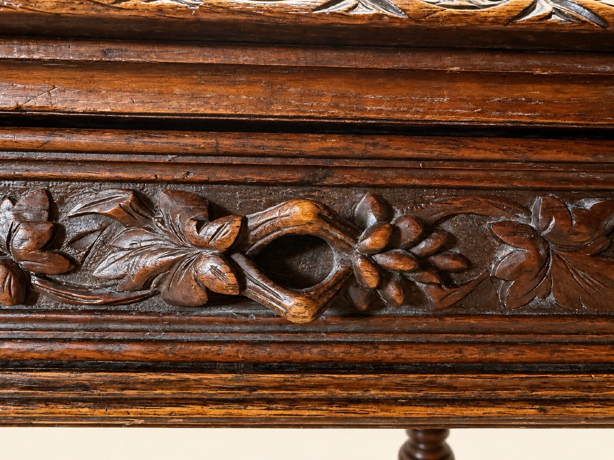 Flat-topped Louis XIII-style Desk Made Of Solid Carved Oak -photo-4