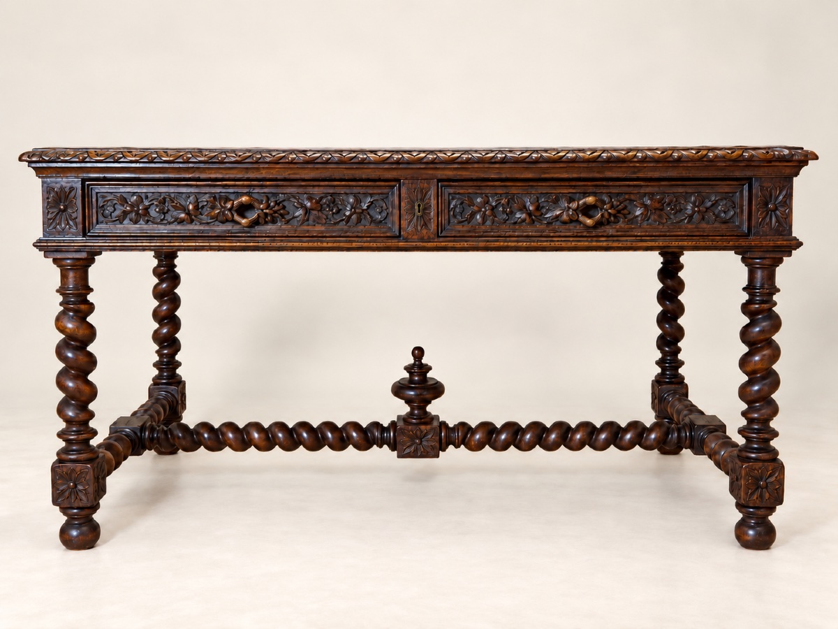 Flat-topped Louis XIII-style Desk Made Of Solid Carved Oak 