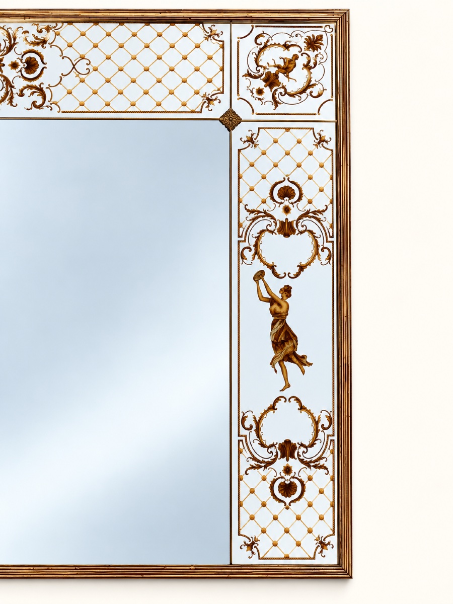 Art Nouveau-style Glass-inlaid Bistro/brasserie Mirror-photo-2