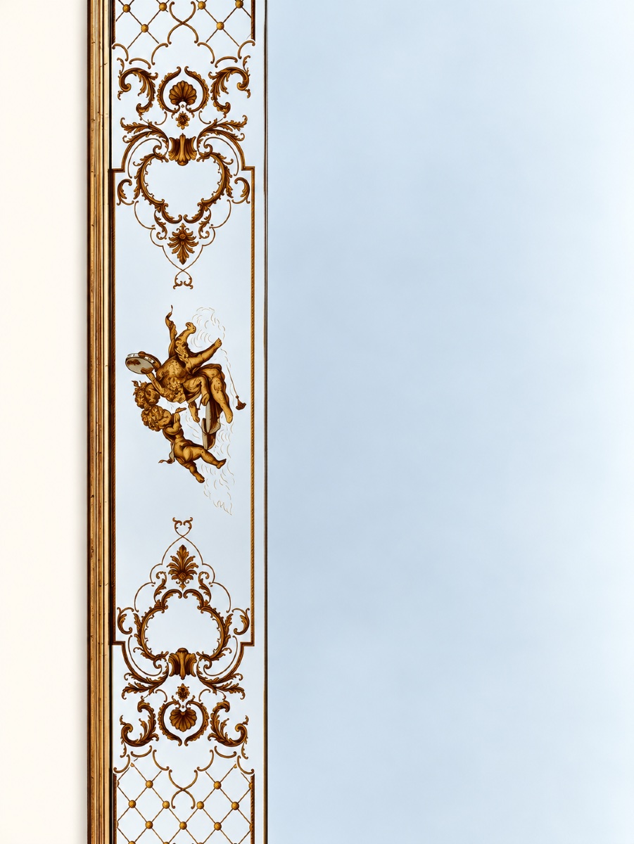 Art Nouveau-style Glass-inlaid Bistro/brasserie Mirror-photo-3