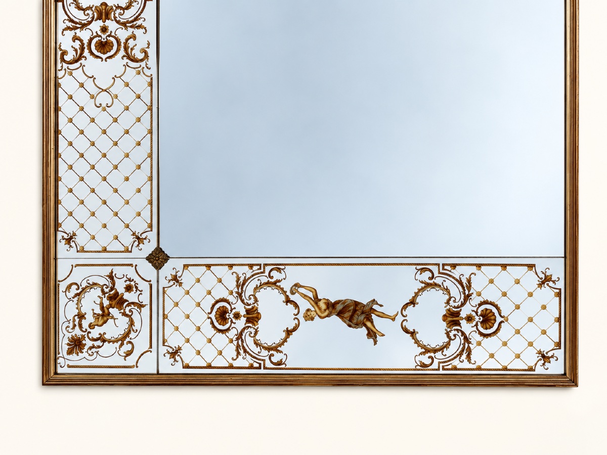 Art Nouveau-style Glass-inlaid Bistro/brasserie Mirror-photo-4