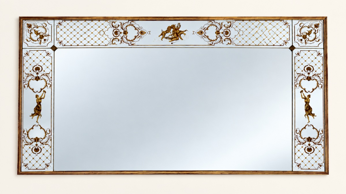 Art Nouveau-style Glass-inlaid Bistro/brasserie Mirror
