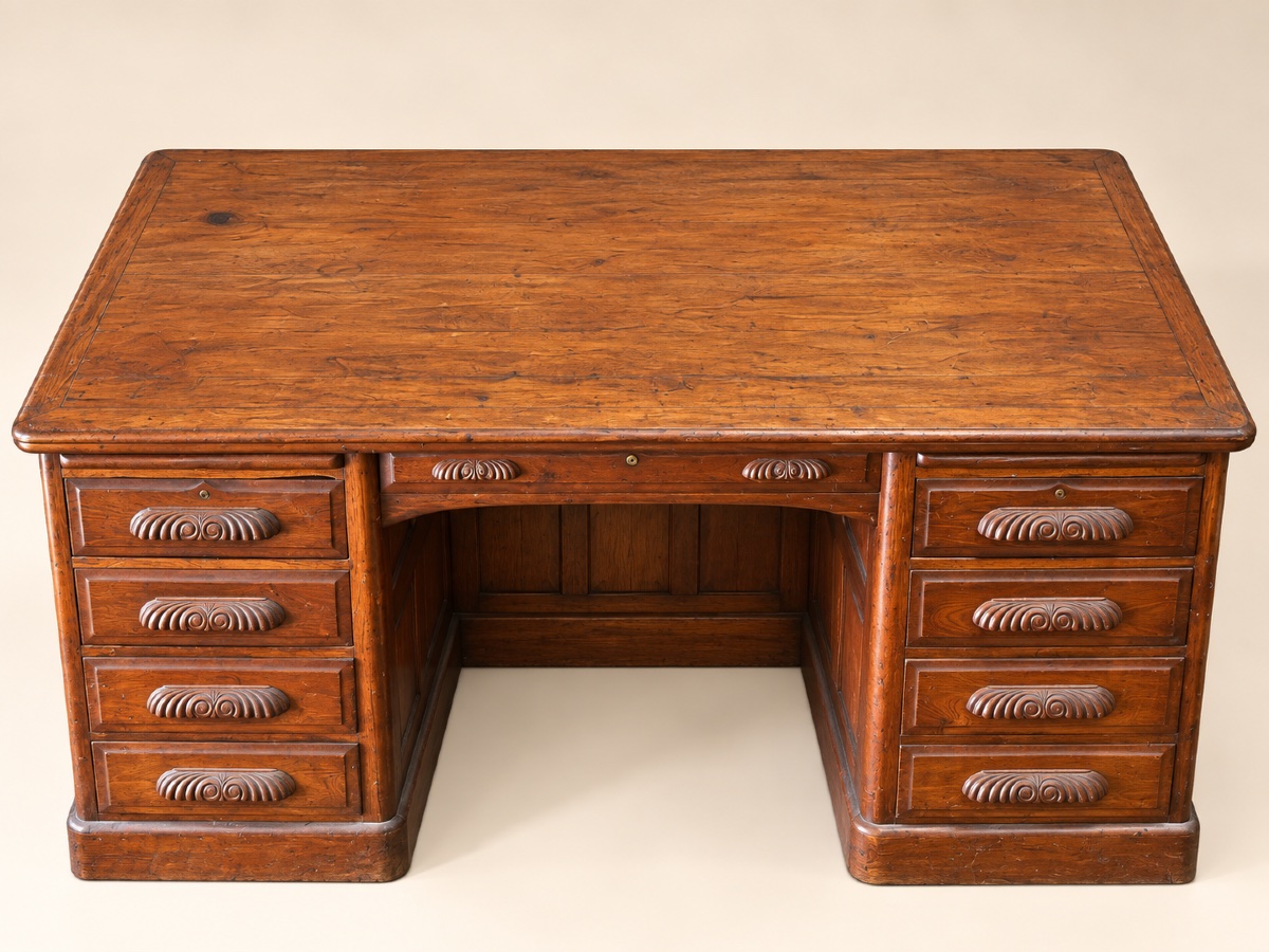 Walnut-wood Cabinet-style Ministerial Desk -photo-3