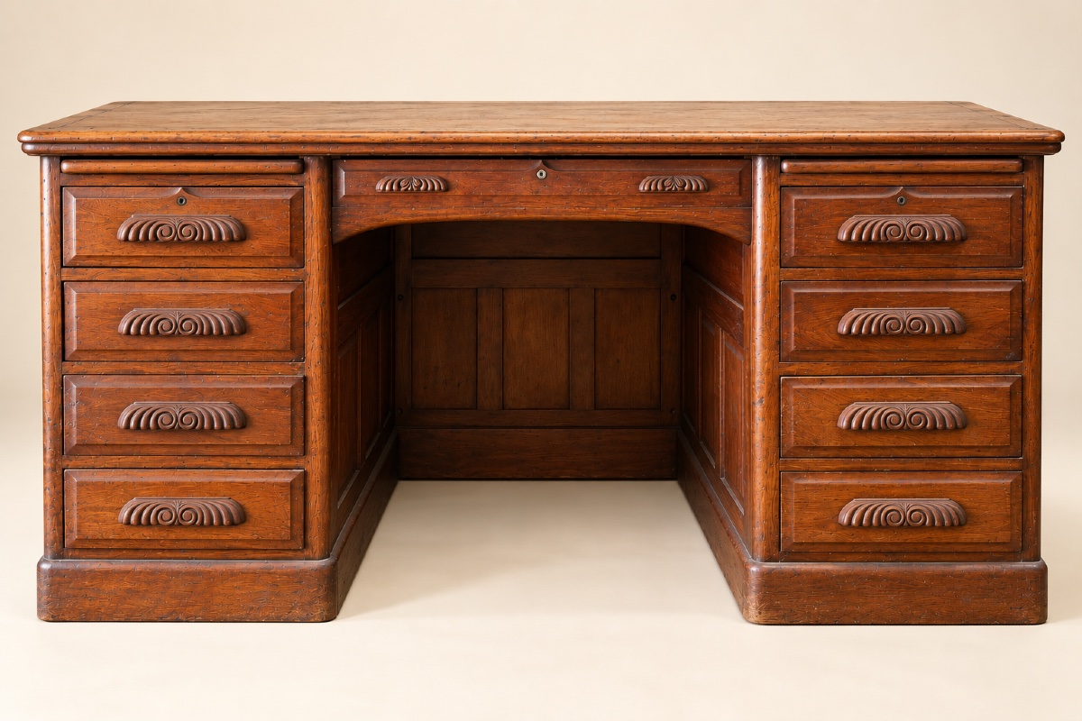 Walnut-wood Cabinet-style Ministerial Desk 
