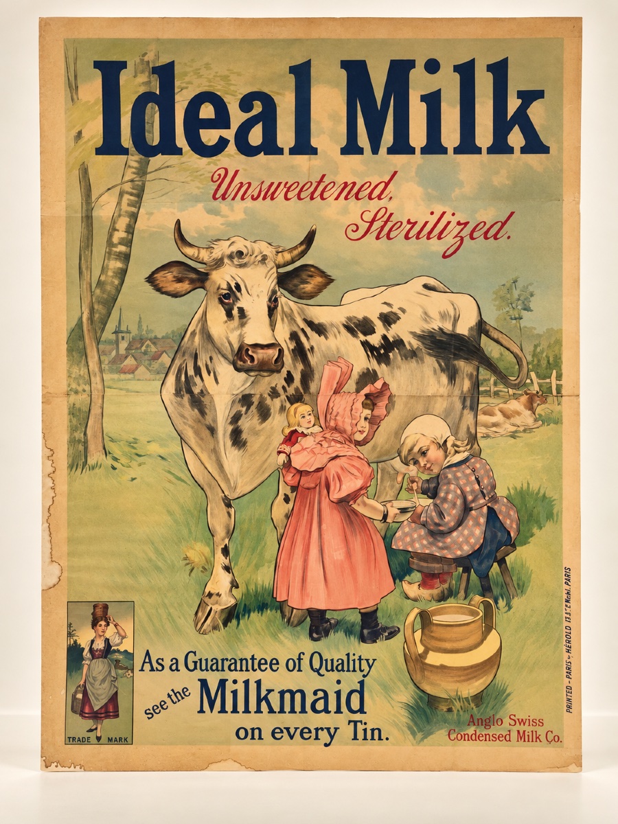 Affiche publicitaire lithographique « Ideal Milk »