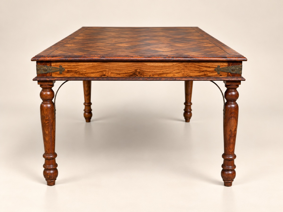Louis Philippe-style Farmhouse Table With A Parquet-patterned Top-photo-2