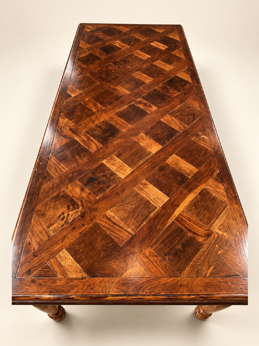 Louis Philippe-style Farmhouse Table With A Parquet-patterned Top-photo-4