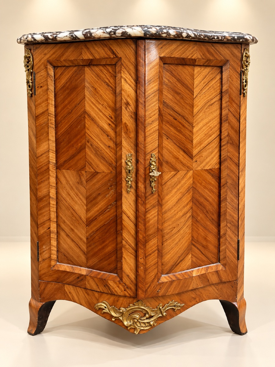 Encoignure d'époque Louis XV en marqueterie 