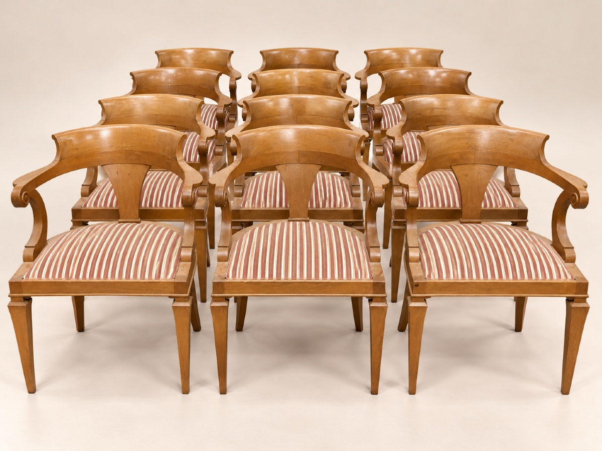 Suite de 12 fauteuils de style Empire - Néoclassique en chêne massif -photo-2