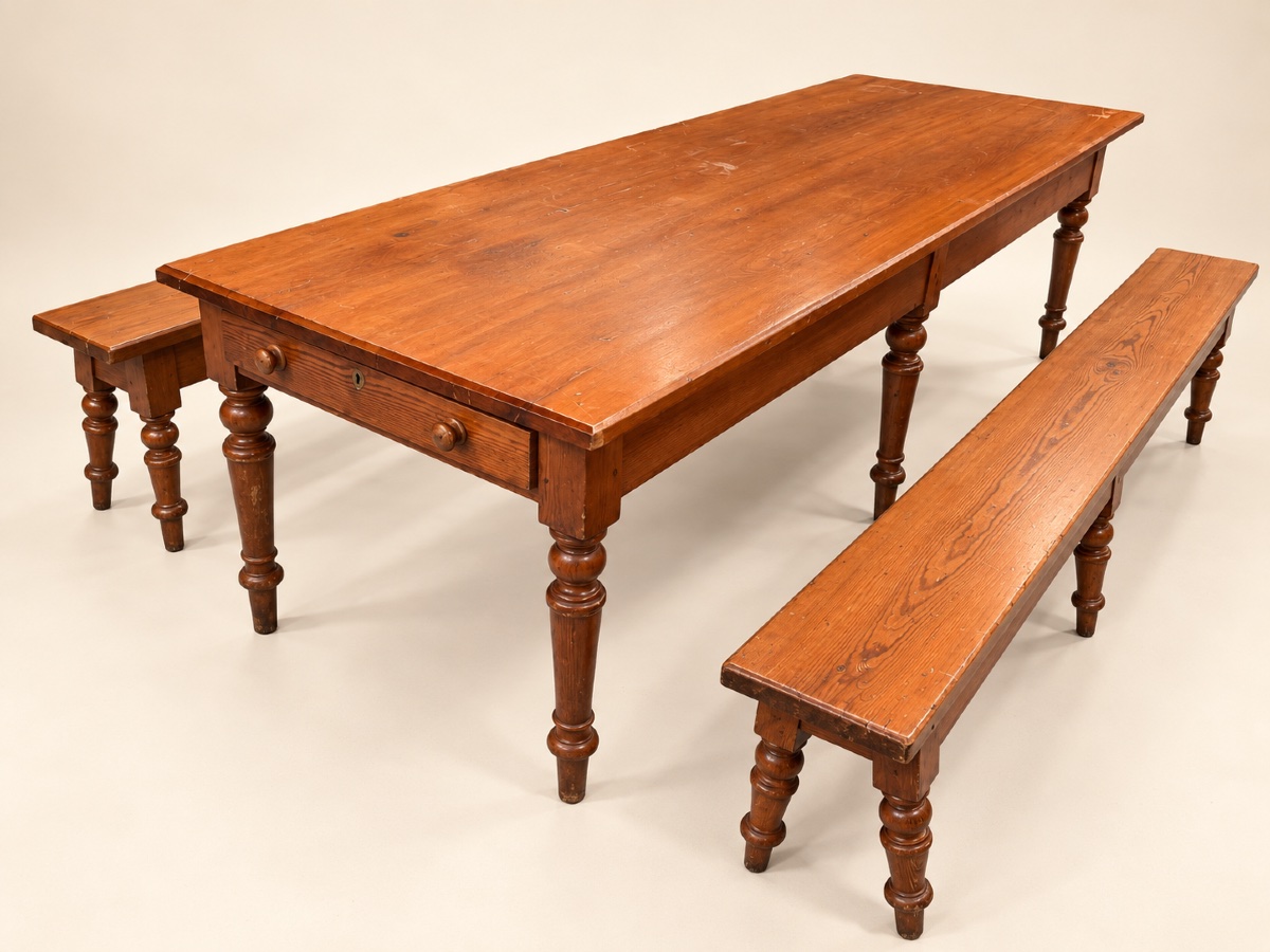 Louis Philippe-style Farmhouse Table With Two Benches-photo-2