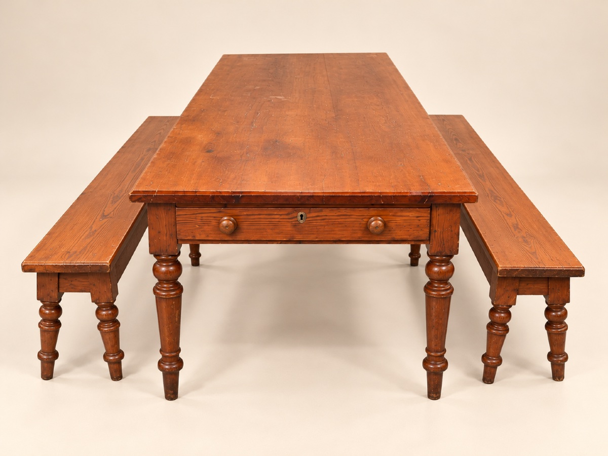 Louis Philippe-style Farmhouse Table With Two Benches-photo-1