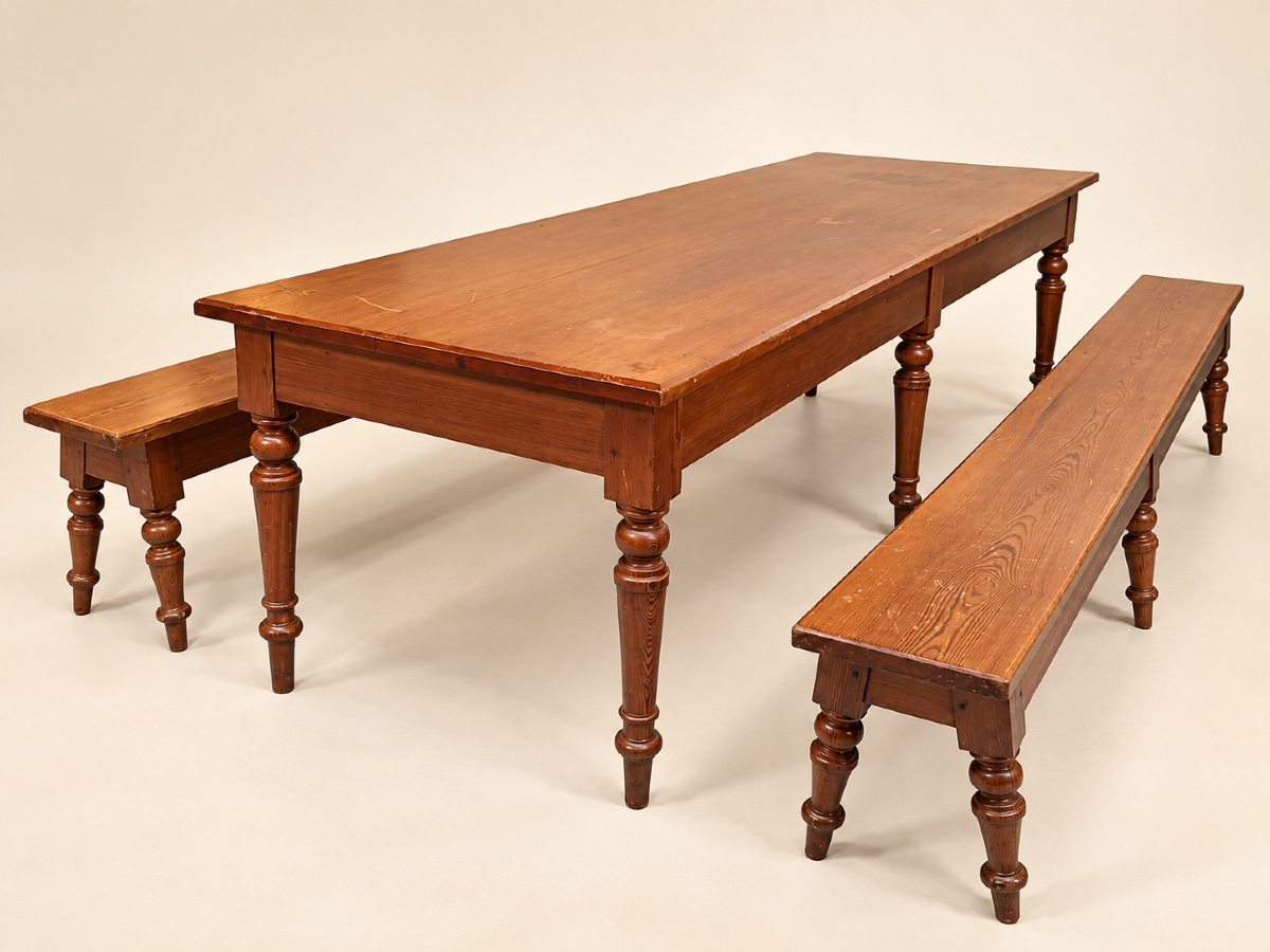 Louis Philippe-style Farmhouse Table With Two Benches