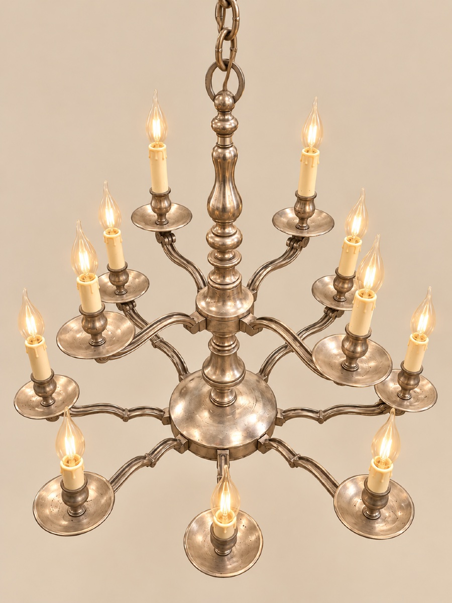 Lustre à 12 lumière en métal argenté style Louis XV-photo-2