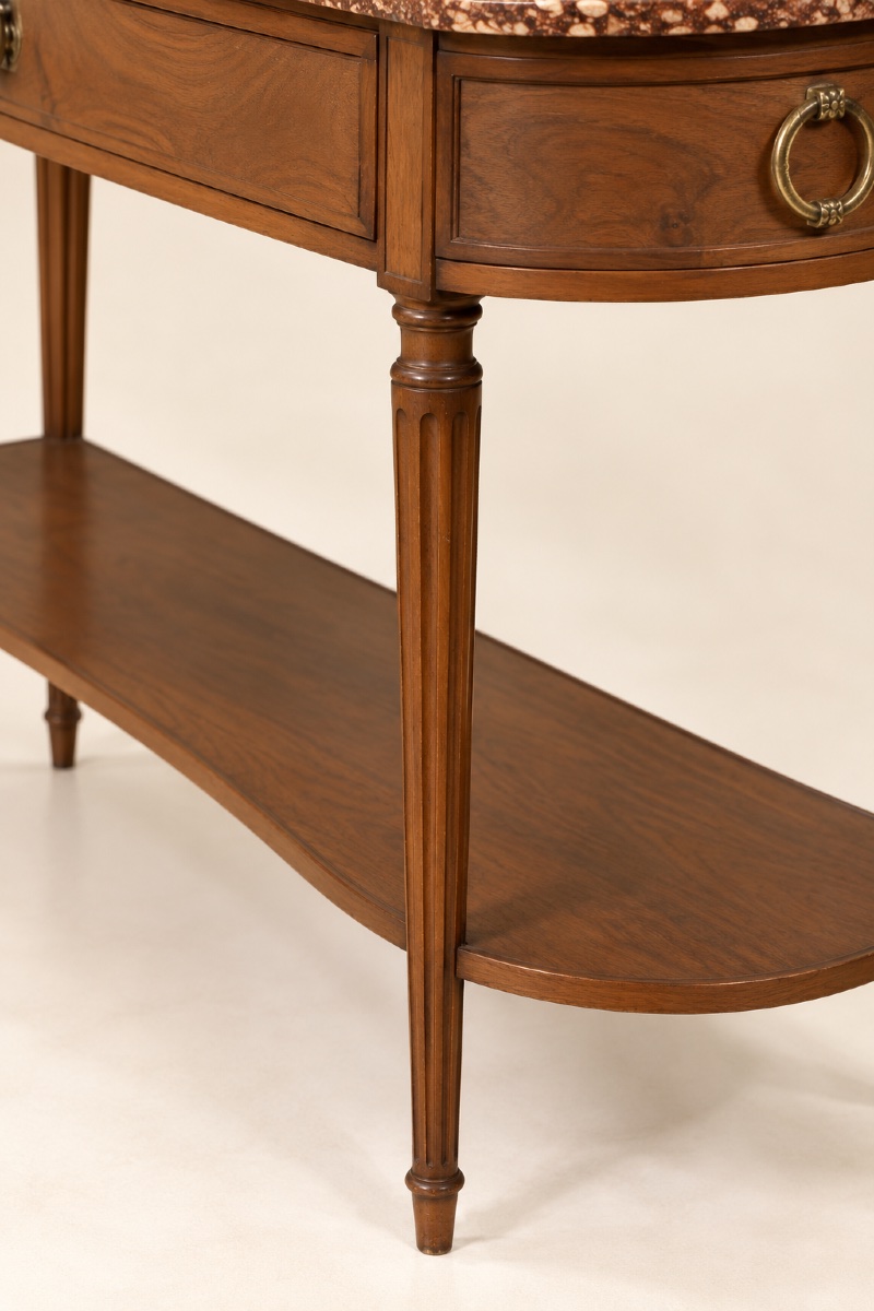 Louis XVI-style Half-moon Console Table In Walnut -photo-1