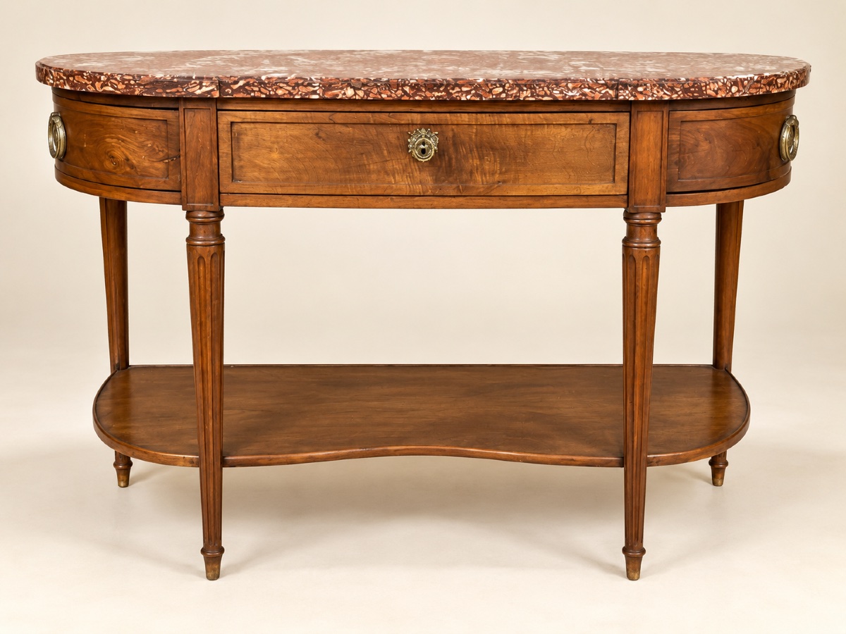 Louis XVI-style Half-moon Console Table In Walnut 