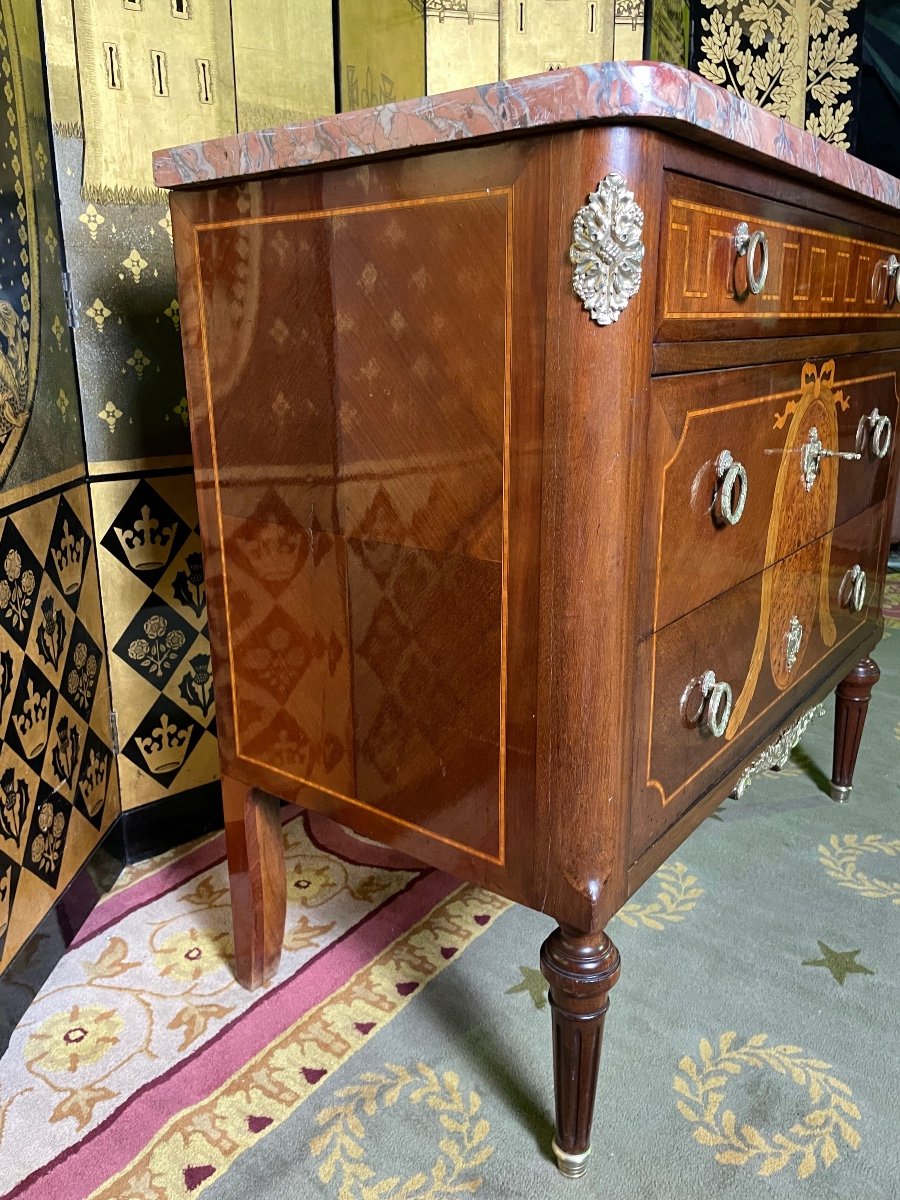 Commode De Style Louis XVI En Marqueterie -photo-4