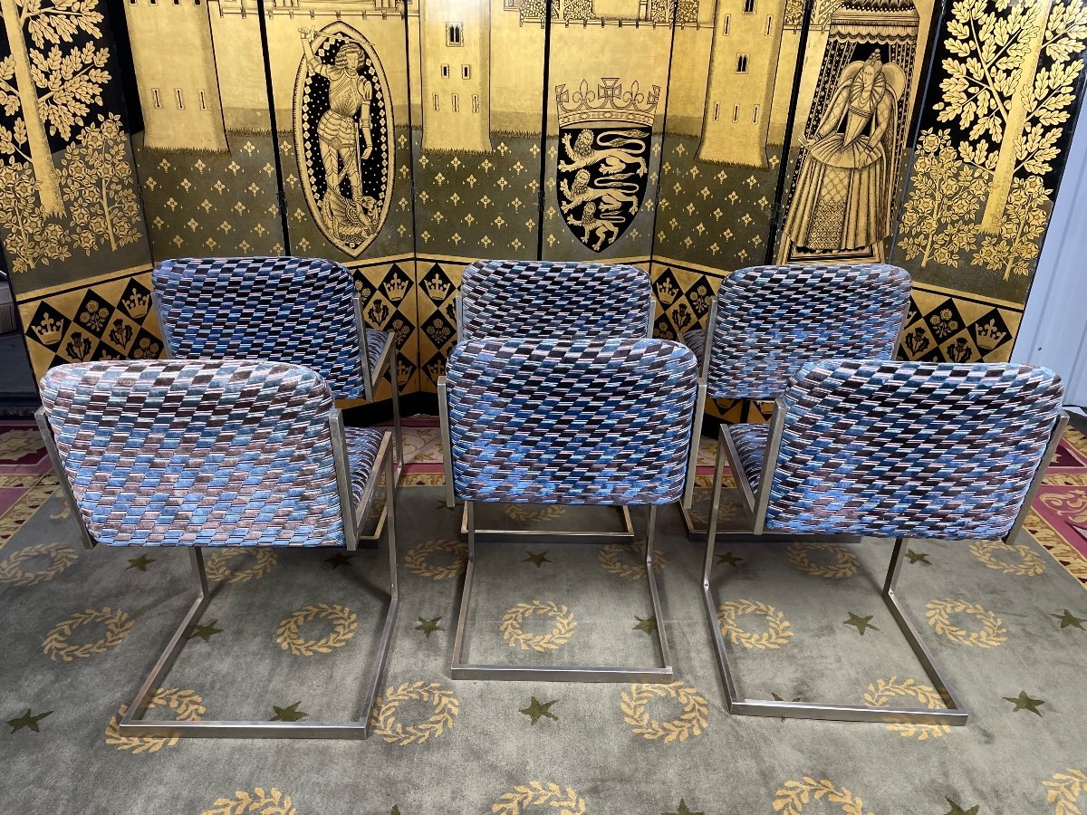 6 Chaises design 1970 inox et velours -photo-3