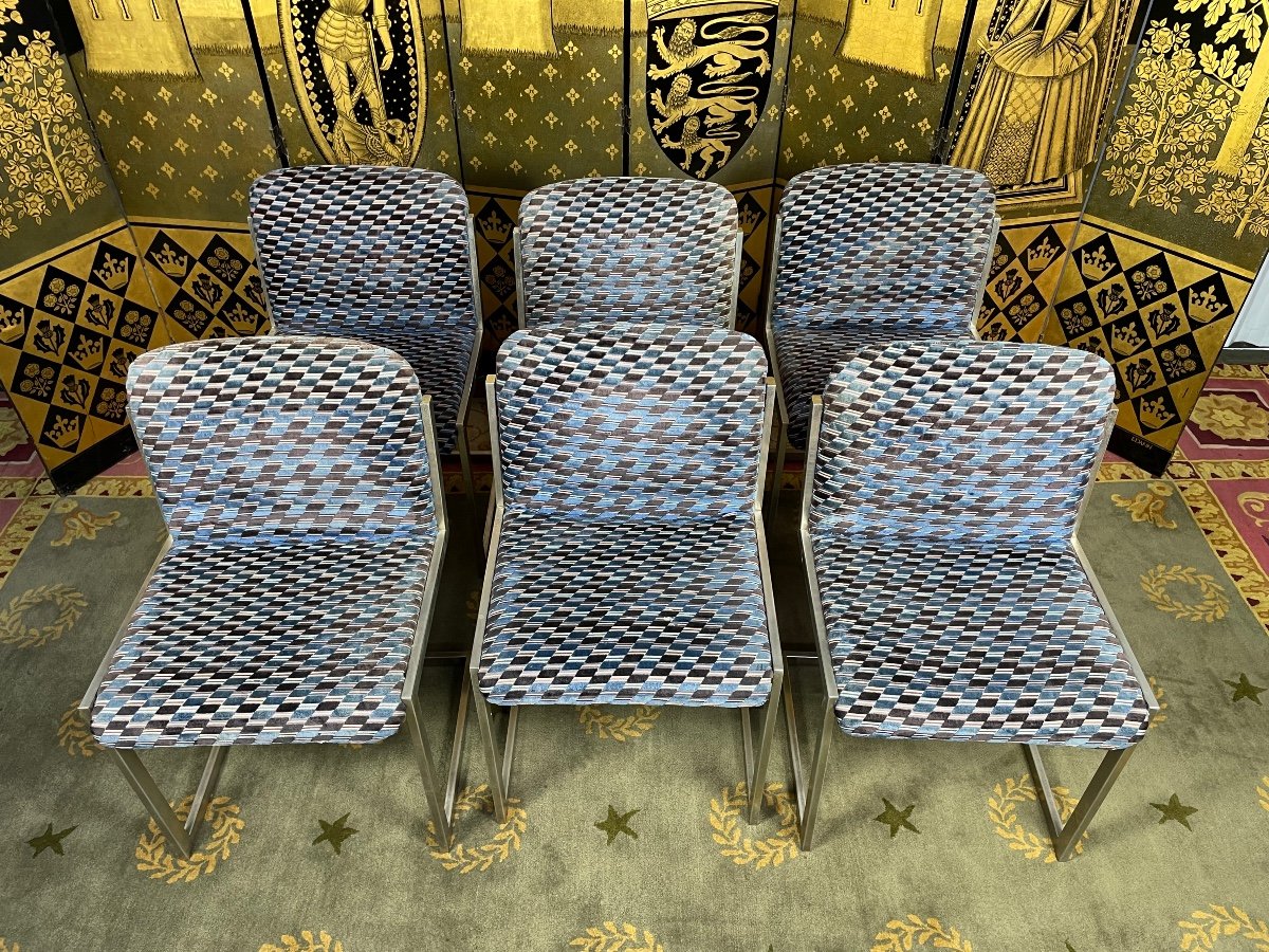 6 Chaises design 1970 inox et velours -photo-4