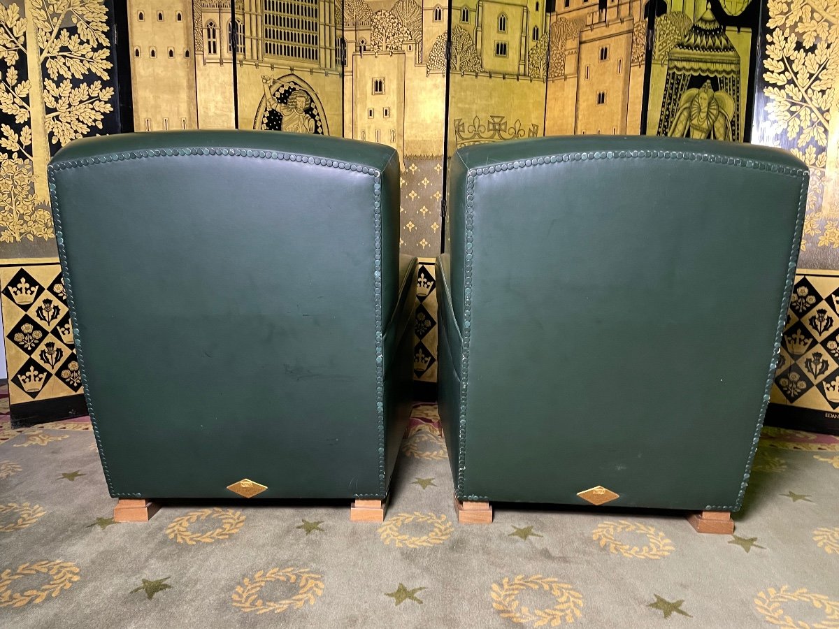 Paire De fauteuils Club cuir vert Numérotée Poltrona Frau 1970-photo-4