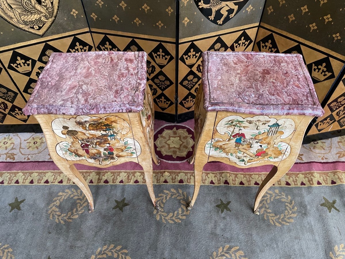 Pair Of Louis XV Orientalist Lacquered Bedside Tables-photo-3