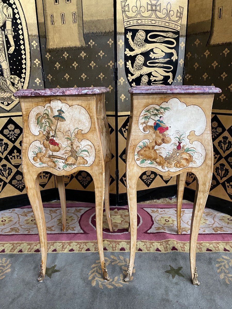 Pair Of Louis XV Orientalist Lacquered Bedside Tables-photo-1