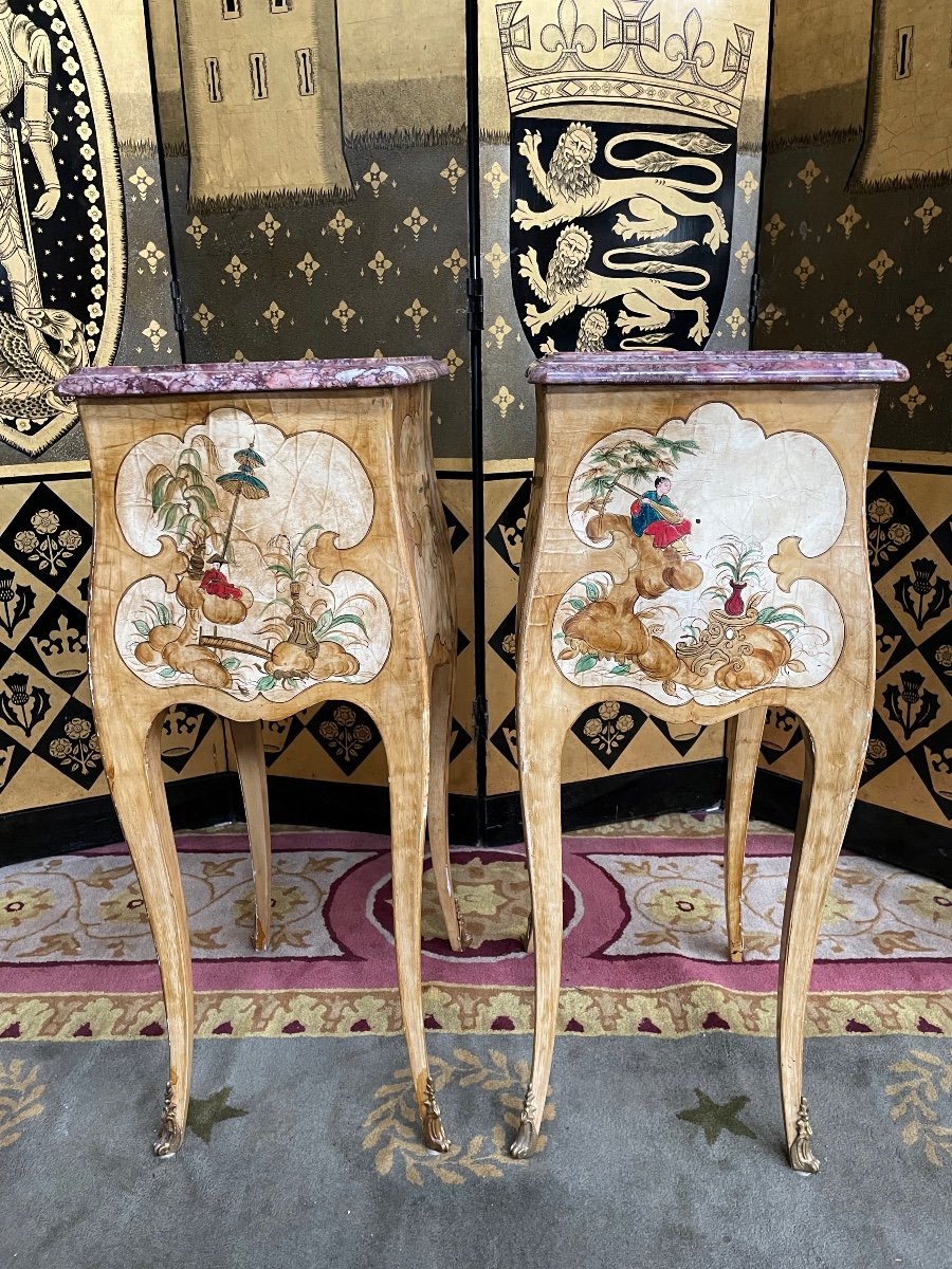 Paire De Chevets Louis XV Orientalistes Laqués-photo-1