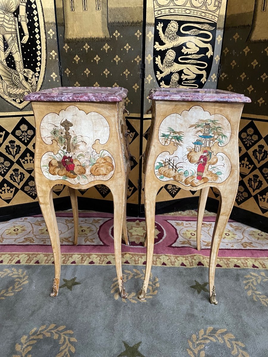 Pair Of Louis XV Orientalist Lacquered Bedside Tables-photo-2