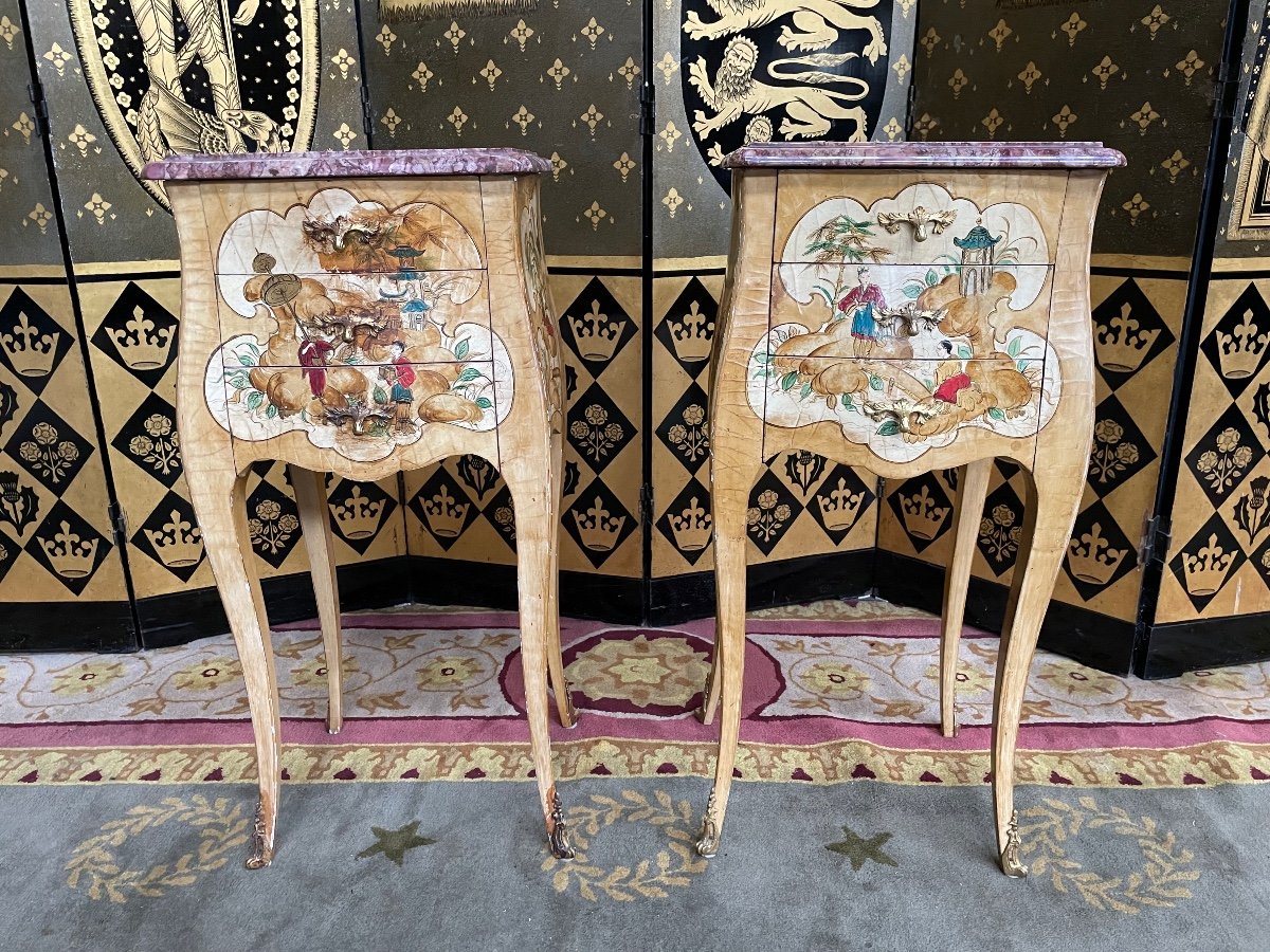 Paire De Chevets Louis XV Orientalistes Laqués