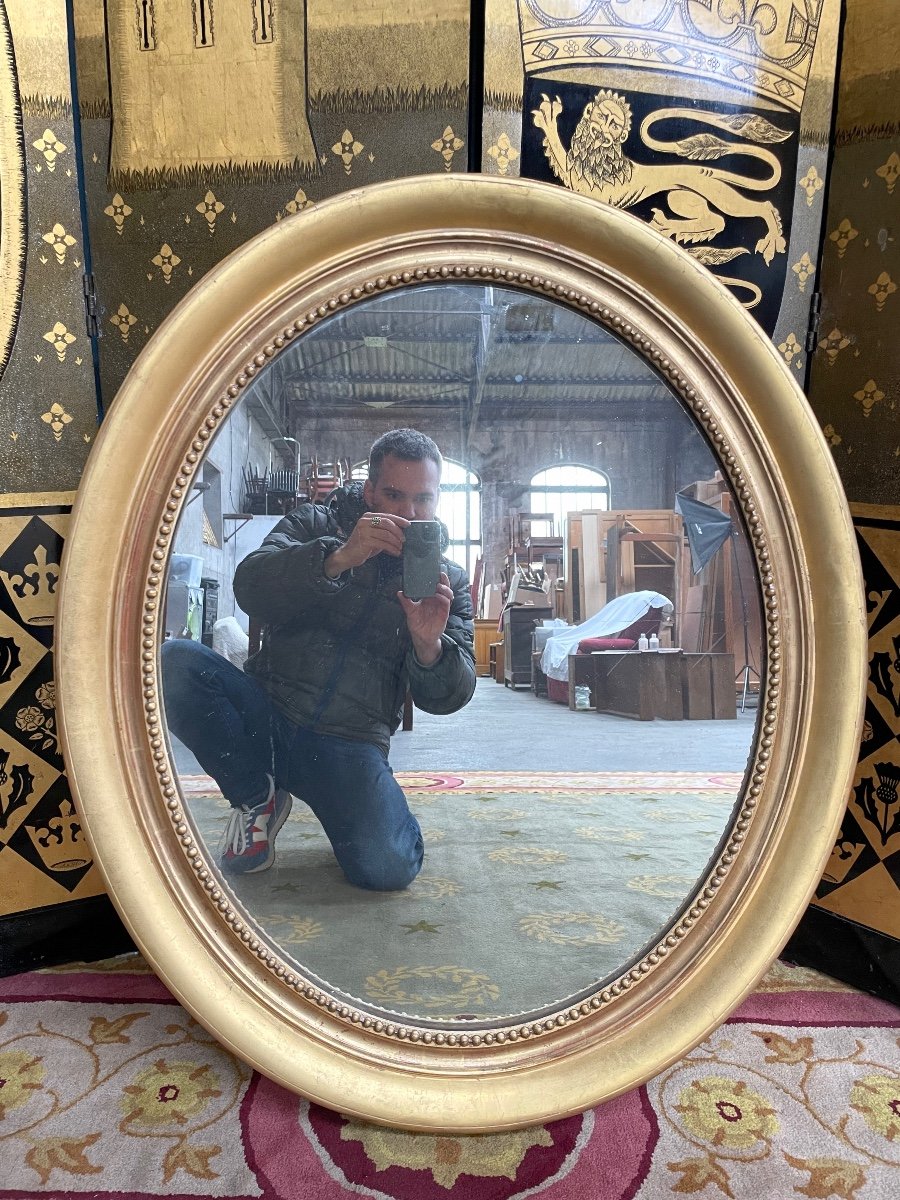 Louis XVI Oval Mirror With Gold Leaf-photo-2