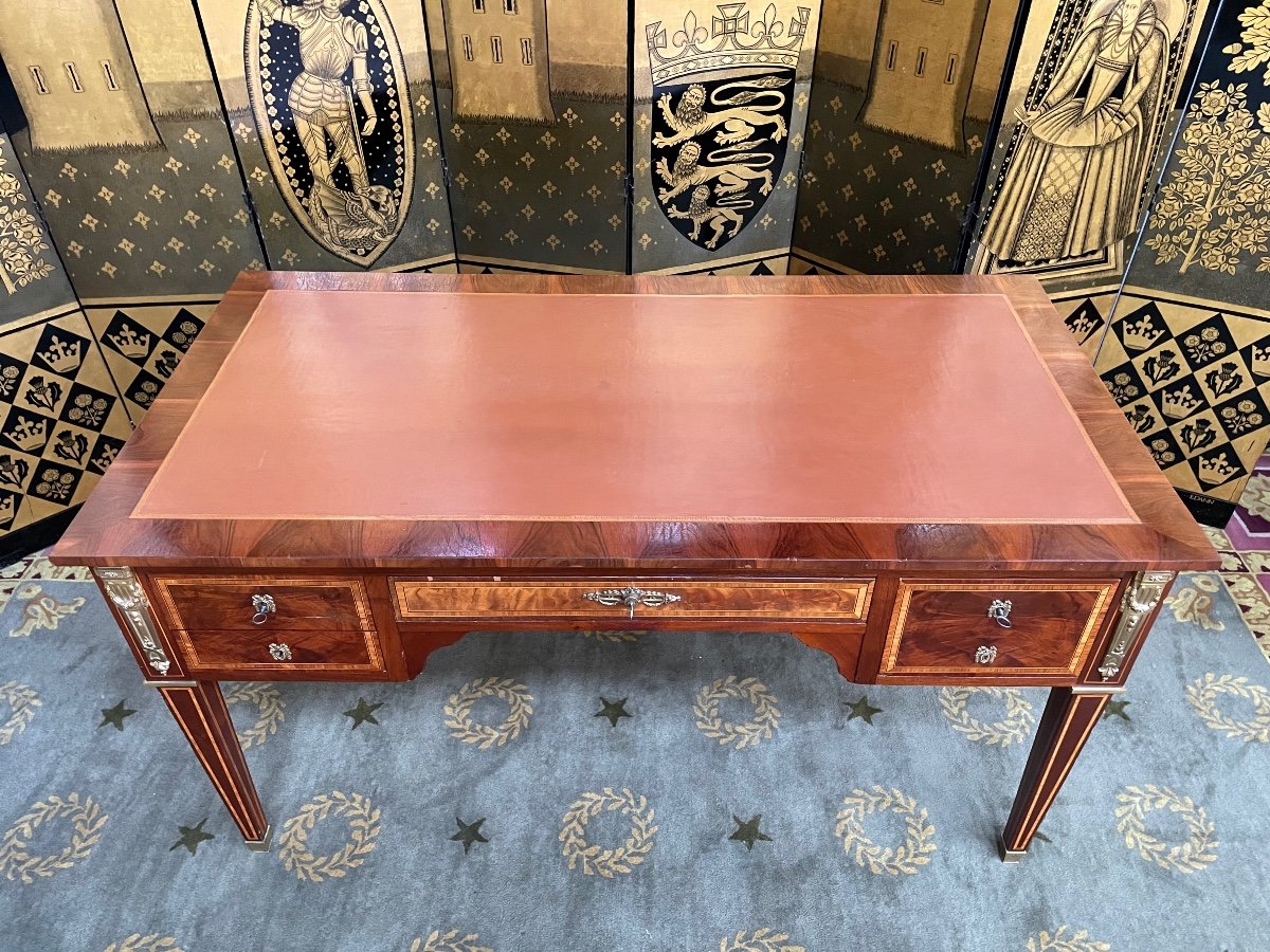 Louis XVI Style Flat Desk In Marquetry-photo-2