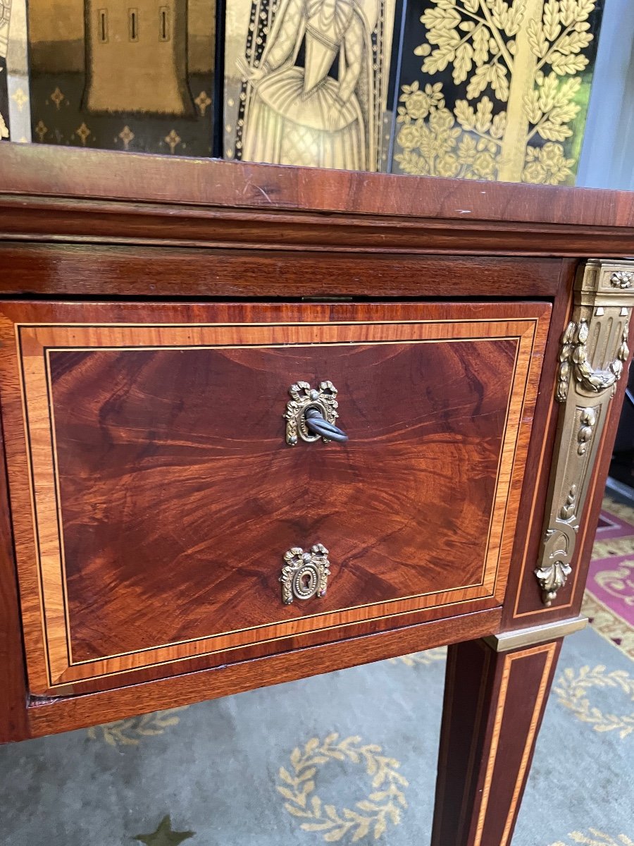 Louis XVI Style Flat Desk In Marquetry-photo-4