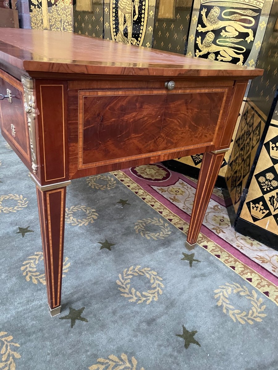 Louis XVI Style Flat Desk In Marquetry-photo-3