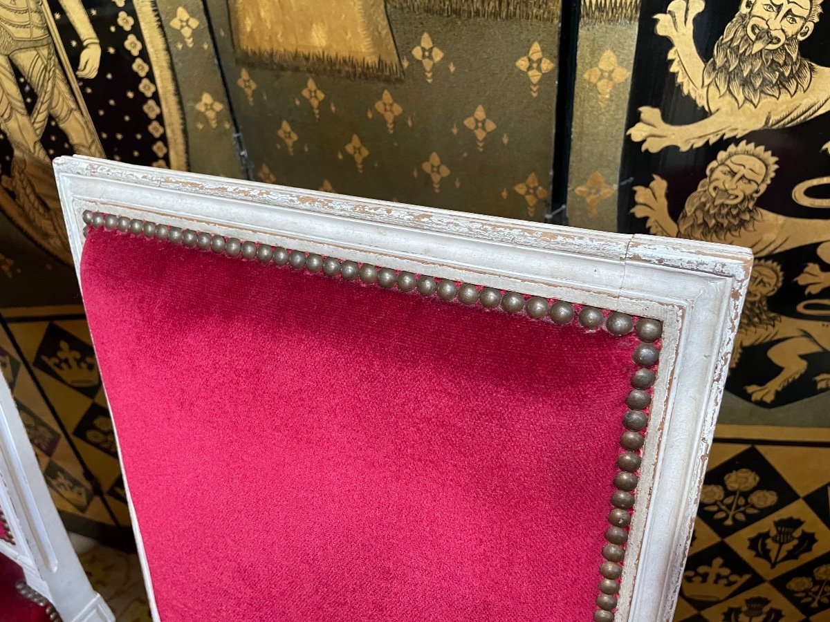 Suite De 6 Chaises De Style Louis XVI Velours Rouge -photo-3