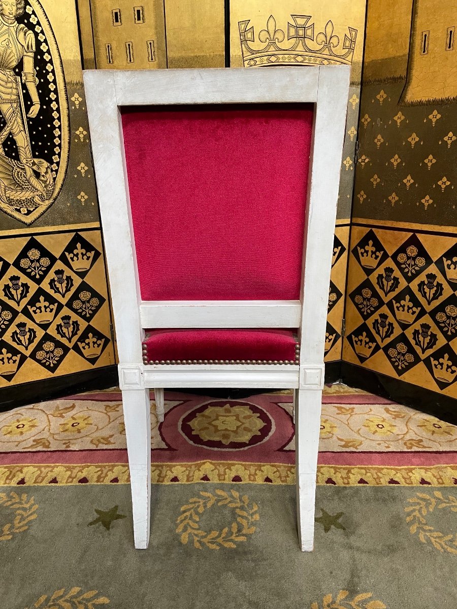 Suite De 6 Chaises De Style Louis XVI Velours Rouge -photo-1