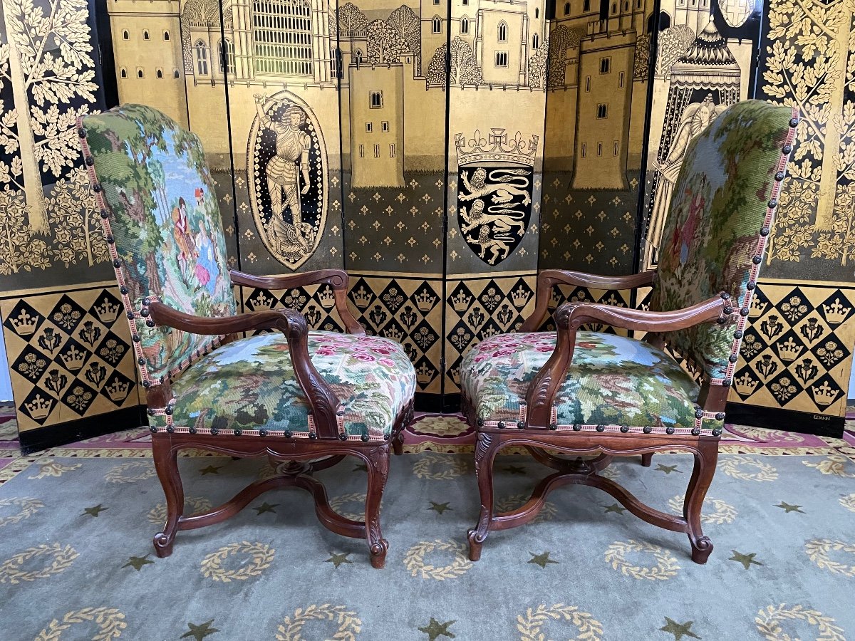Pair Of Regency Armchairs Upholstered With Small Dots-photo-7