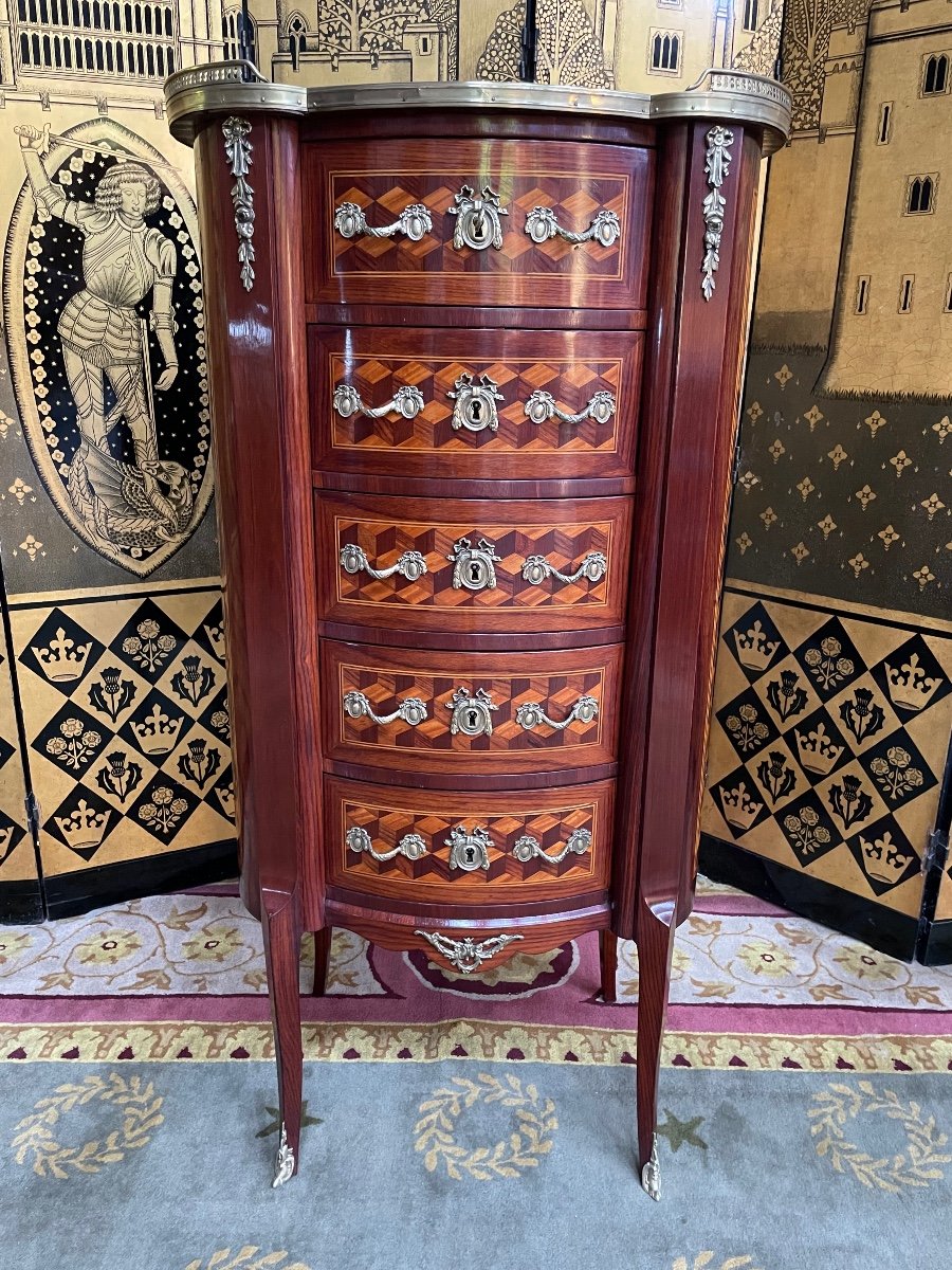 Transition Style Chiffonier In Cube Marquetry