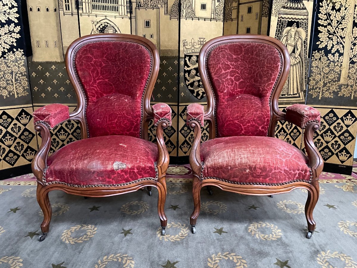 Pair Of Louis Philippe Period Armchairs With Rack And Pinion