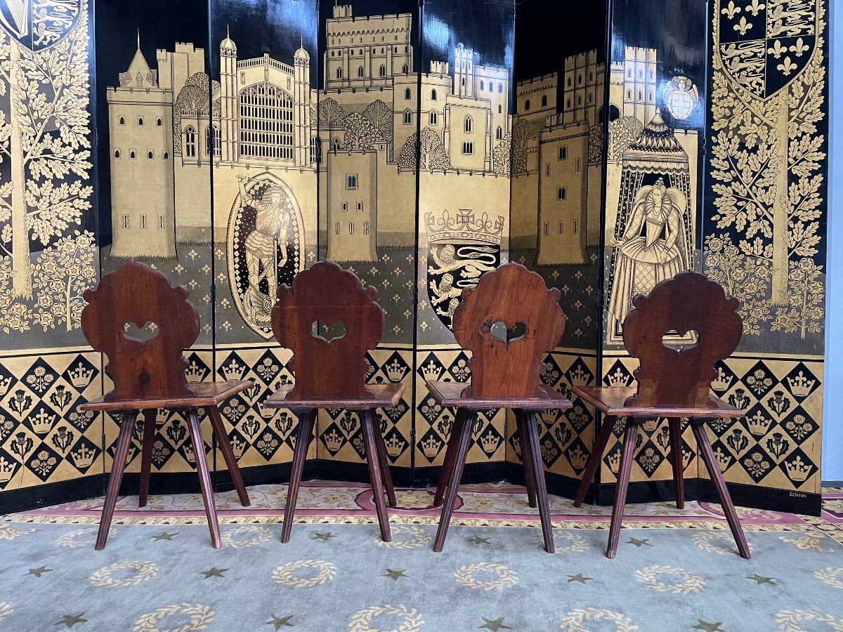 Suite Of 4 Alsatian Chairs In Elm Burl-photo-2