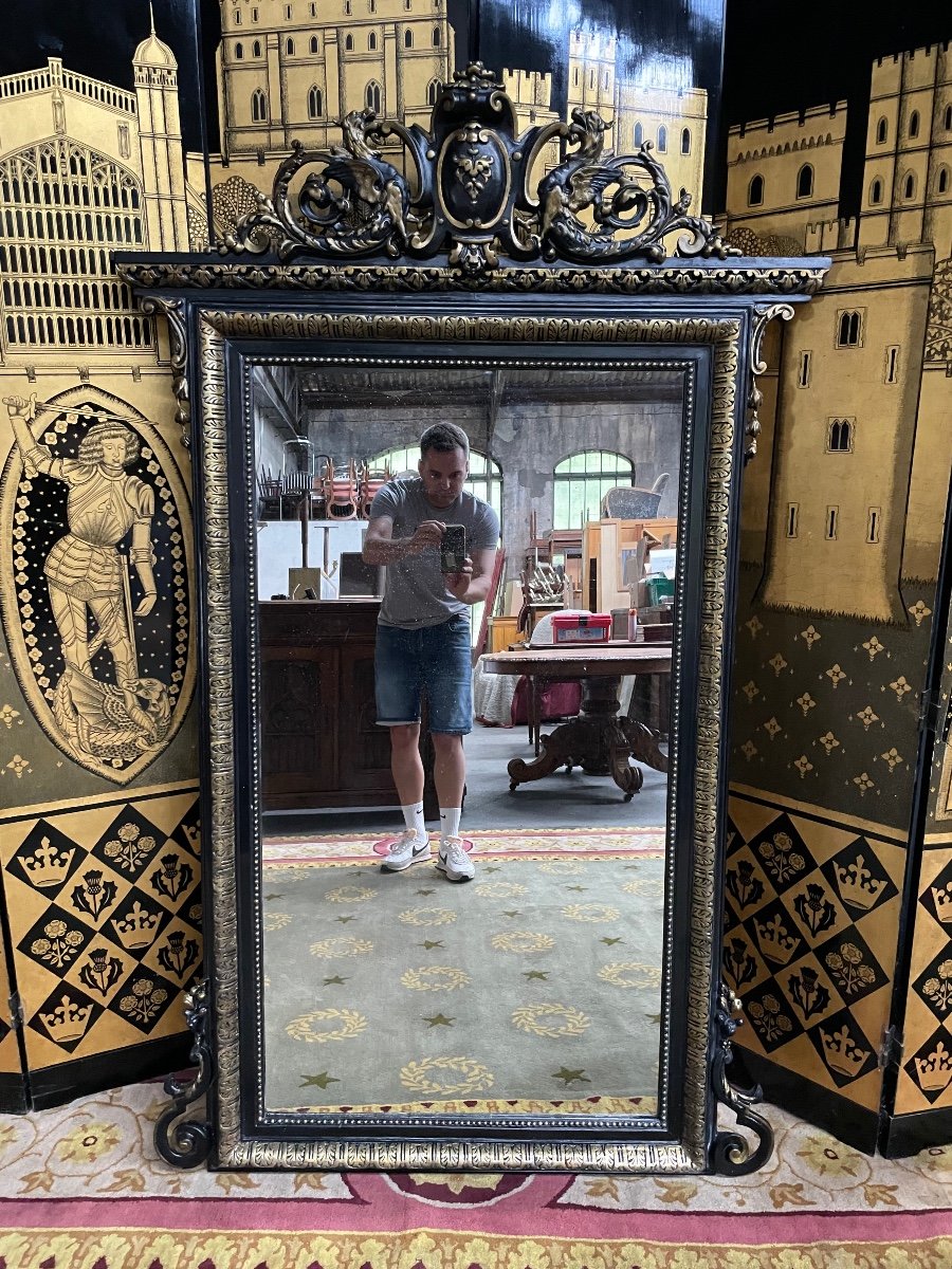 Mirror Napoleon III Blackened Wood-photo-2