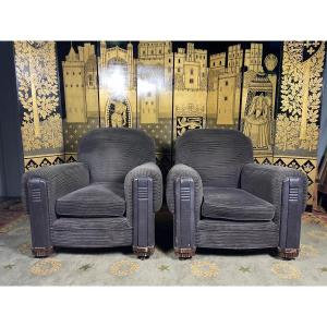 Pair Of Art Deco Period Club Armchairs