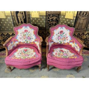 Pair Of Bergere Armchairs Louis XV Style